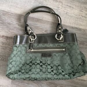 Coach Green Monogram Shoulder Bag with Silver Accents